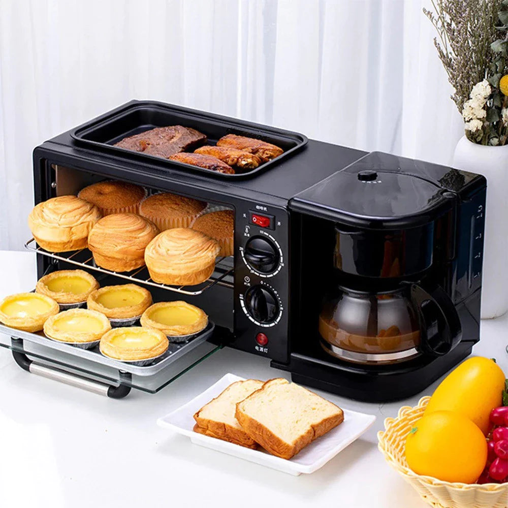 Mini Horno 3 en 1: horno, parrilla y cafetera en un solo aparato compacto